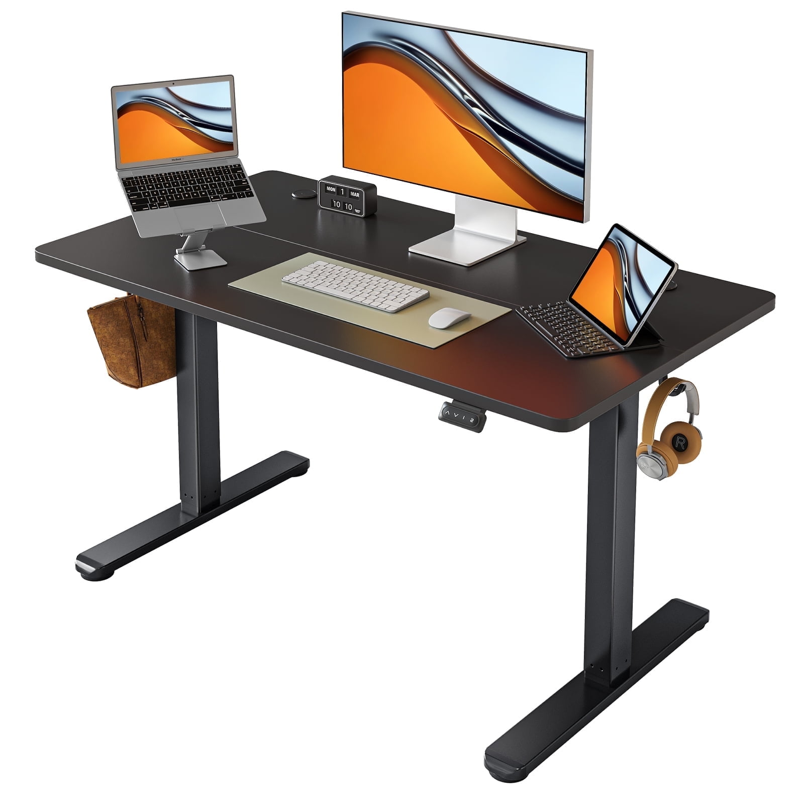 DESINO Height Adjustable Electric Standing Desk Splice Board Computer Desk with Memory Preset Black