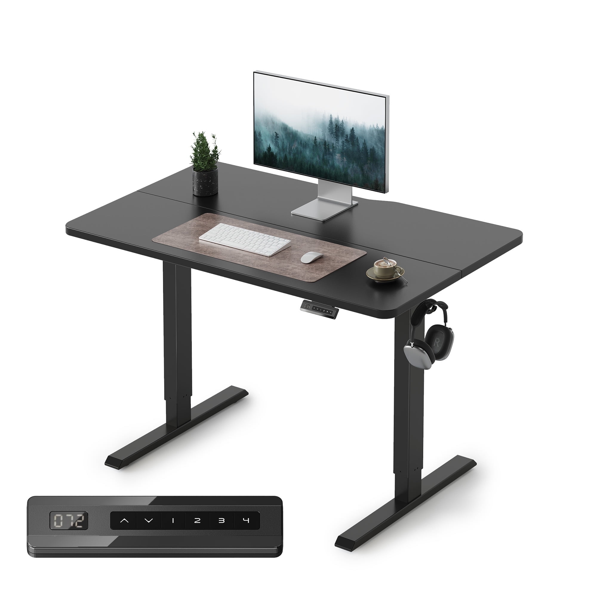 DESINO 40x24 inch Electric Standing Desk, Height Adjustable Sit Stand Desk with Memory Presets, Ergonomic Home Office Computer Desk with Anti-Collision, Black