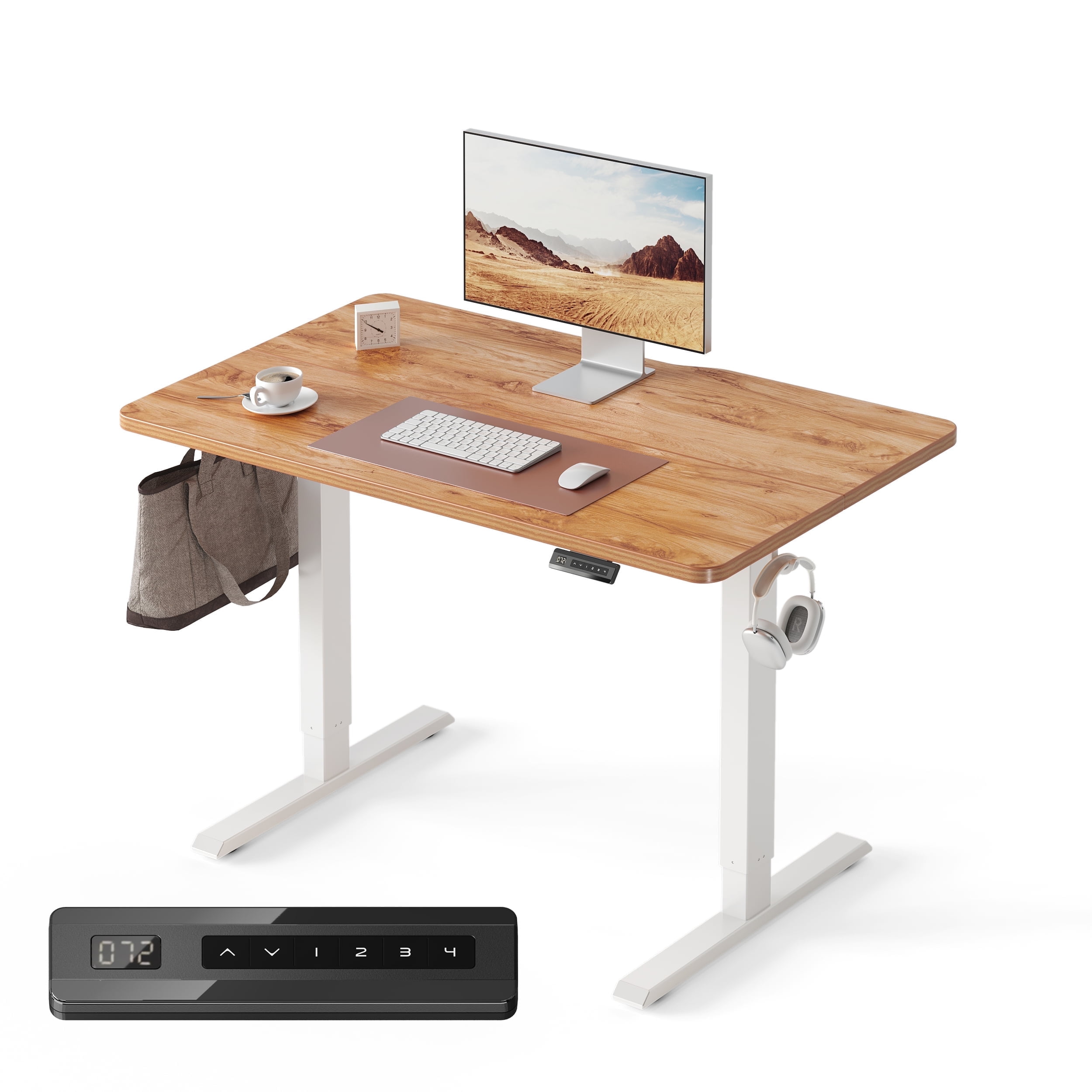DESINO 40x24 inch Electric Standing Desk, Height Adjustable Sit Stand Desk with Memory Presets, Ergonomic Home Office Computer Desk with Anti-Collision, Light Rustic Brown