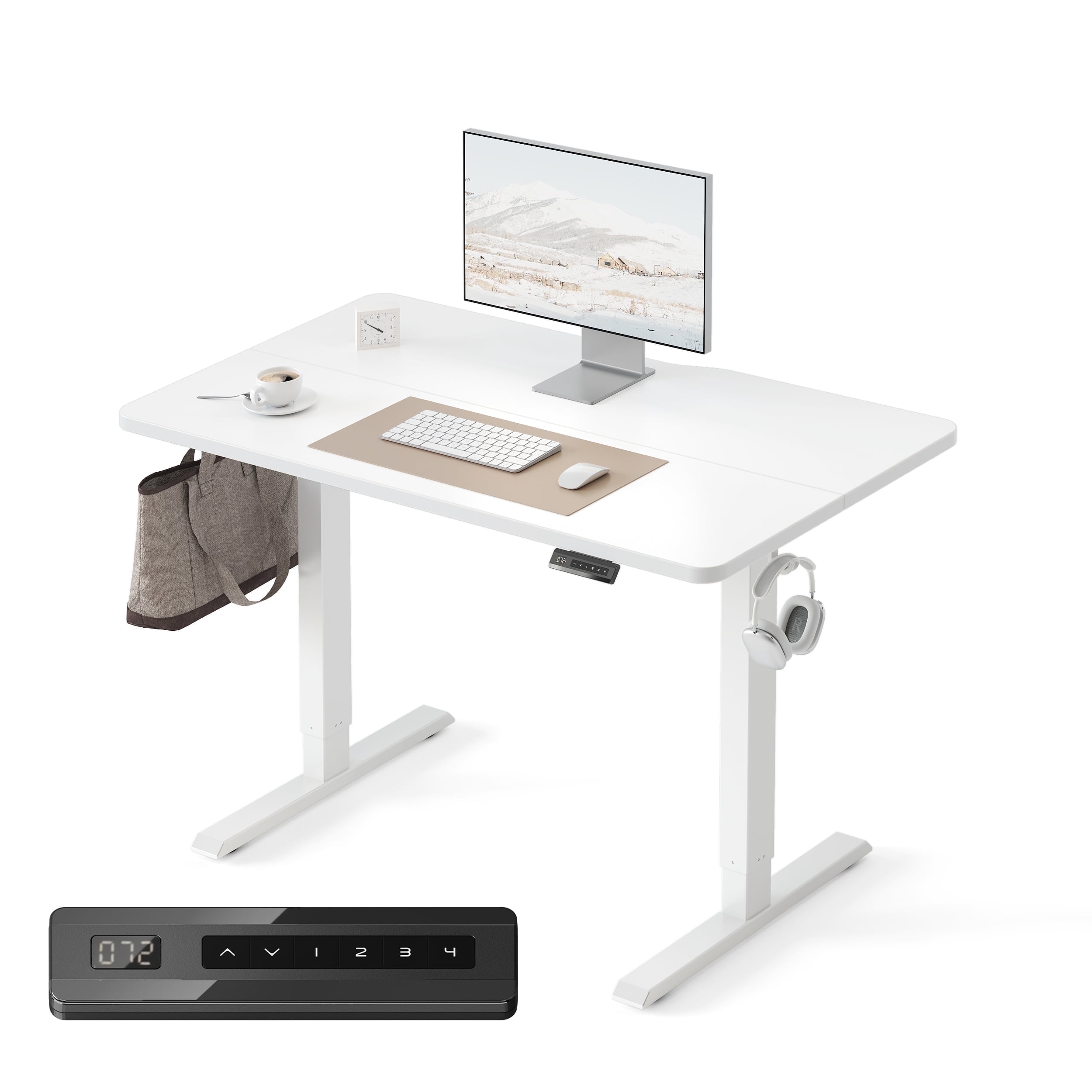 DESINO 40x24 inch Electric Standing Desk, Height Adjustable Sit Stand Desk with Memory Presets, Ergonomic Home Office Computer Desk with Anti-Collision, White