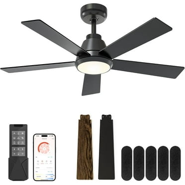 DESINO 42" Ceiling Fans with Lights and Remote/APP Control, 6-Speed, 5 Blades, Quiet, Modern Ceiling Fan for Indoor Bedroom, Living Room, Kitchen, Black