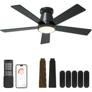 DESINO 42" Modern Ceiling Fans with Light - Low Profile Ceiling Fan with Light, Remote/APP Control, 6 Speed, 5CCT, Reverse Airflow, Dimmable, Flush Mount for Indoor Bedroom Living Room, Black