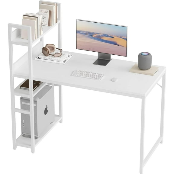 DESINO 47" Gaming Computer Desk, Gamer Table with Reversible Storage Shelves, Modern Simple Style, White