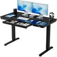 thumbnail image 1 of DESINO 48" Electric Standing Desk with Drawers, Whole-Piece Glass Adjustable Height Desk, One-Piece Adjustable Sit Stand Desk with USB Charge Ports, Black, 1 of 8
