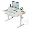 thumbnail image 1 of DESINO 48 x 24 Inch Height Adjustable Electric Standing Desk with Drawers, Stand Up Table with Large Storage Shelf, Sit Stand Desk for Home Office, White, 1 of 9