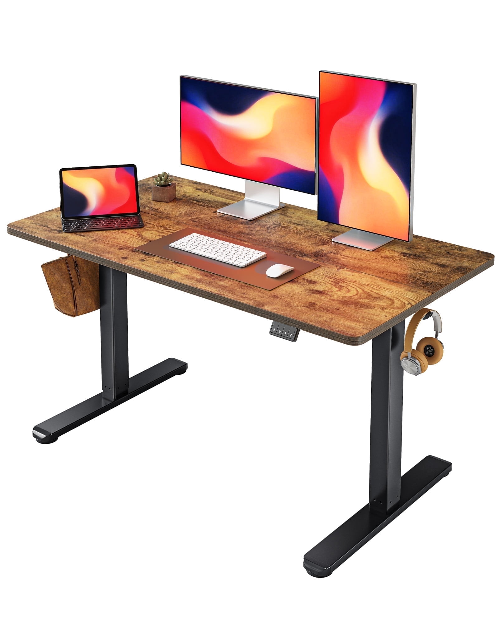 DESINO 48Inch Electric Height Adjustable Standing Desk, Splice Board Electric Stand up Desk Home Office, Computer Desk Memory Preset, Rustic Brown