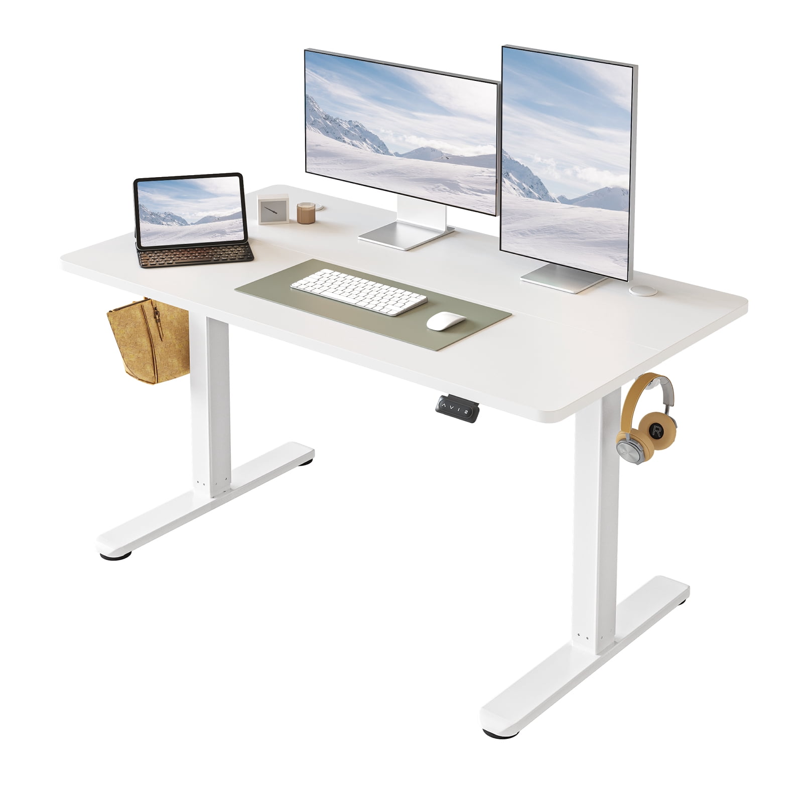 DESINO 48Inch Electric Height Adjustable Standing Desk, Splice Board Electric Stand up Desk Home Office, Computer Desk Memory Preset, White
