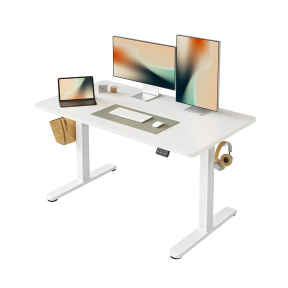 DESINO 48Inch Electric Height Adjustable Standing Desk, Splice Board Electric Stand up Desk Home Office, Computer Desk Memory Preset, White