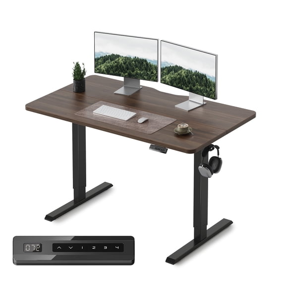 DESINO 48x24 inch Electric Standing Desk, Height Adjustable Sit Stand Desk with Memory Presets, Ergonomic Home Office Computer Desk with Anti-Collision, Black Walnut