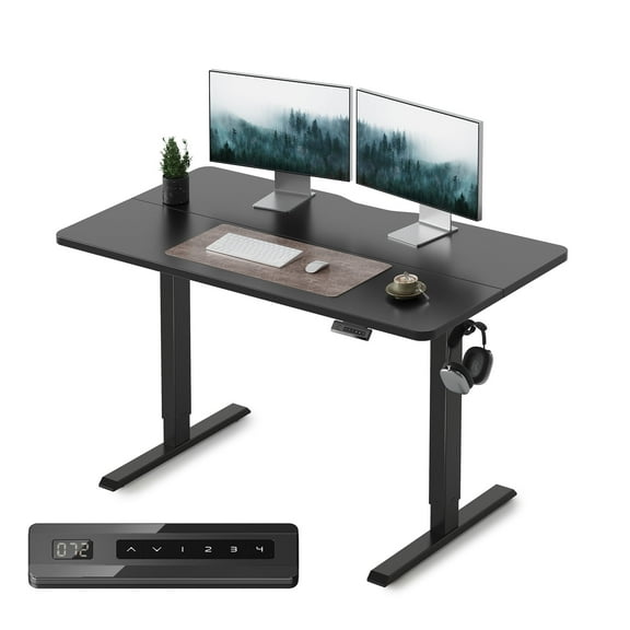 DESINO 48x24 inch Electric Standing Desk, Height Adjustable Sit Stand Desk with Memory Presets, Ergonomic Home Office Computer Desk with Anti-Collision, Black