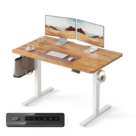 DESINO 48x24 inch Electric Standing Desk, Height Adjustable Sit Stand Desk with Memory Presets, Ergonomic Home Office Computer Desk with Anti-Collision, Light Rustic Brown