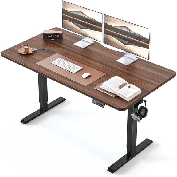 DESINO 55" x 28" Electric Standing Desk, Extra-Deep 28" Desktop Height Adjustable Stand Up Desk with 4 Memory Preset Buttons, Ergonomic Sit-Stand Office Desk, Black Walnut