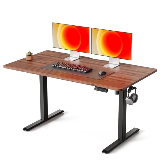 DESINO 55"x28" Electric Standing Desk, Height Adjustable Sit Stand Desk with Memory Presets, Ergonomic Home Office Desk, Anti-Collision Smart Lift Table, Black Walnut