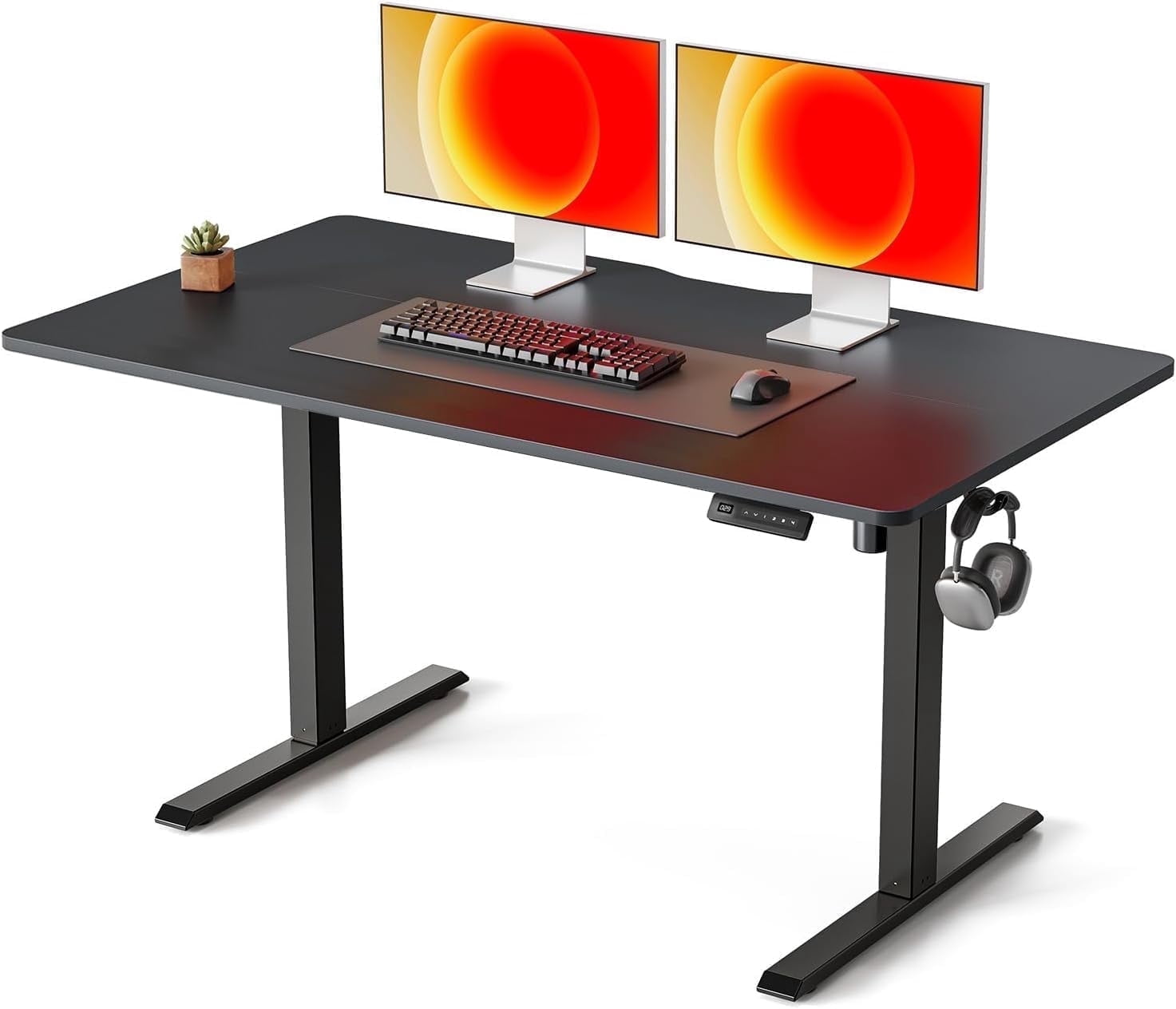 DESINO 55"x28" Electric Standing Desk, Height Adjustable Sit Stand Desk with Memory Presets, Ergonomic Home Office Desk, Anti-Collision Smart Lift Table, Black