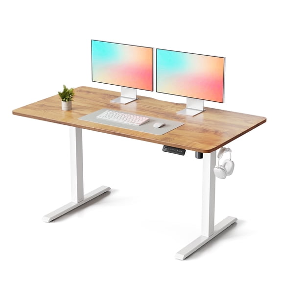 DESINO 55"x28" Electric Standing Desk, Height Adjustable Sit Stand Desk with Memory Presets, Ergonomic Home Office Desk, Anti-Collision Smart Lift Table, Light Rustic Brown