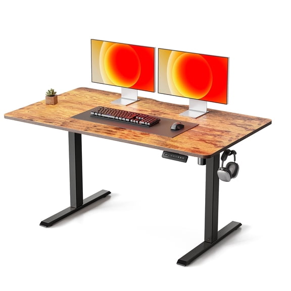 DESINO 55"x28" Electric Standing Desk, Height Adjustable Sit Stand Desk with Memory Presets, Ergonomic Home Office Desk, Anti-Collision Smart Lift Table, Rustic Brown