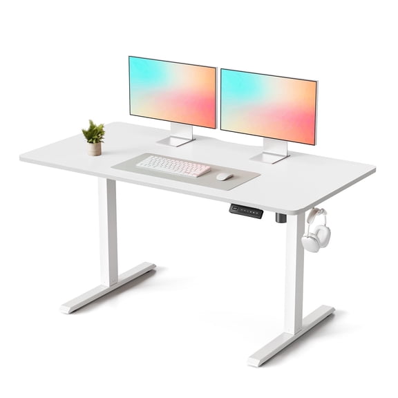 DESINO 55"x28" Electric Standing Desk, Height Adjustable Sit Stand Desk with Memory Presets, Ergonomic Home Office Desk, Anti-Collision Smart Lift Table, White