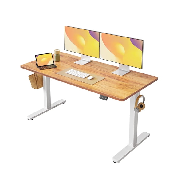 DESINO 55Inch Electric Height Adjustable Standing Desk, Splice Board Electric Stand up Desk Home Office, Computer Desk Memory Preset, Light Rustic Brown