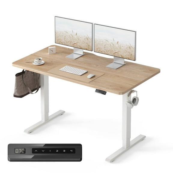 DESINO 55x24 inch Electric Standing Desk, Height Adjustable Sit Stand Desk with Memory Presets, Ergonomic Home Office Computer Desk with Anti-Collision, Maple