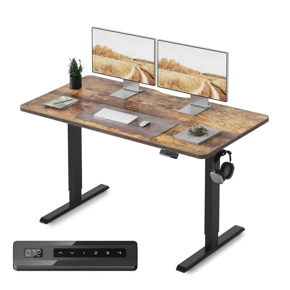 DESINO 55x24 inch Electric Standing Desk, Height Adjustable Sit Stand Desk with Memory Presets, Ergonomic Home Office Computer Desk with Anti-Collision, Rustic Brown