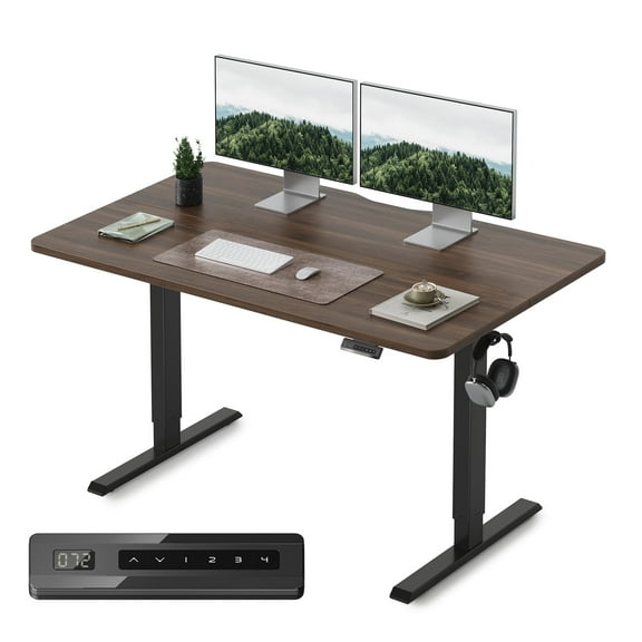 DESINO 55x28 inch Electric Standing Desk, Height Adjustable Sit Stand Desk with Memory Presets, Ergonomic Home Office Computer Desk with Anti-Collision, Black Walnut