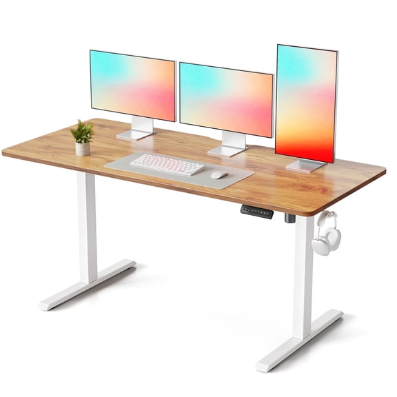 DESINO 63"x28" Electric Standing Desk, Height Adjustable Sit Stand Desk with Memory Presets, Ergonomic Home Office Desk, Anti-Collision Smart Lift Table, Light Rustic Brown