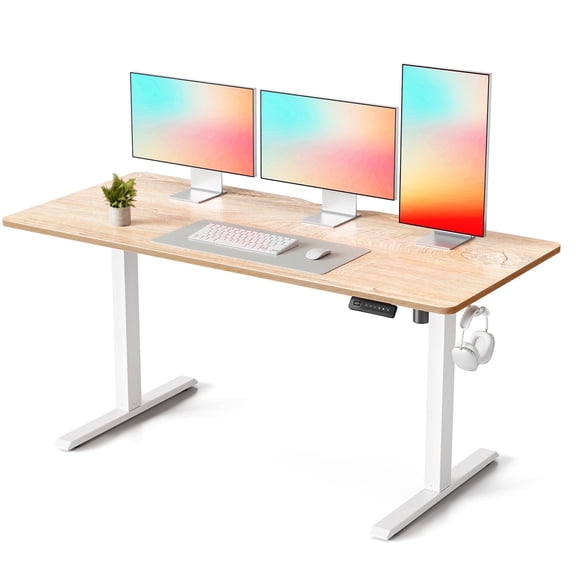 DESINO 63"x28" Electric Standing Desk, Height Adjustable Sit Stand Desk with Memory Presets, Ergonomic Home Office Desk, Anti-Collision Smart Lift Table, Maple