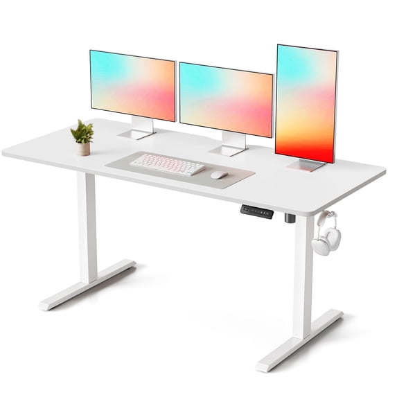 DESINO 63"x28" Electric Standing Desk, Height Adjustable Sit Stand Desk with Memory Presets, Ergonomic Home Office Desk, Anti-Collision Smart Lift Table, White