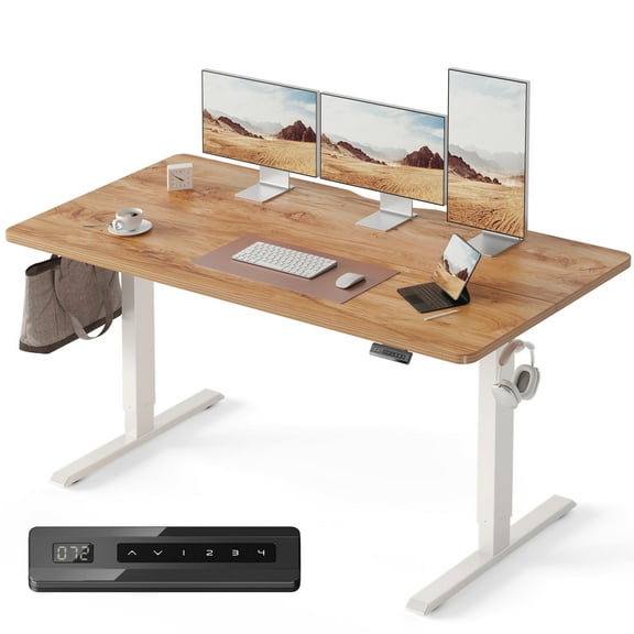 DESINO 63x28 inch Electric Standing Desk, Height Adjustable Sit Stand Desk with Memory Presets, Ergonomic Home Office Computer Desk with Anti-Collision, Light Rustic Brown