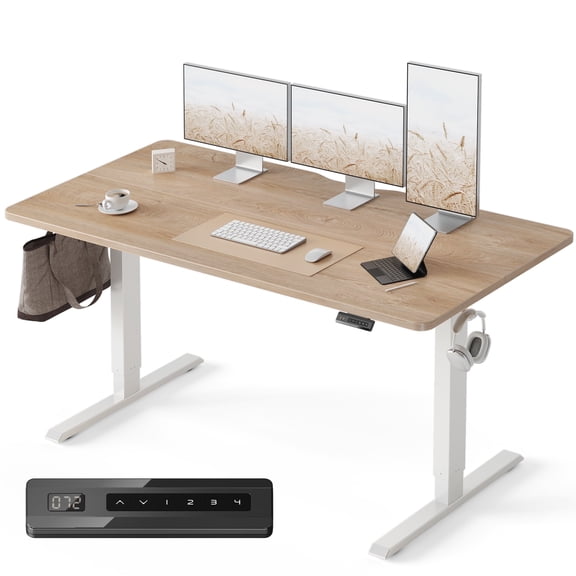 DESINO 63x28 inch Electric Standing Desk, Height Adjustable Sit Stand Desk with Memory Presets, Ergonomic Home Office Computer Desk with Anti-Collision, Maple
