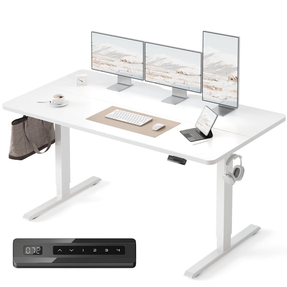 DESINO 63x28 inch Electric Standing Desk, Height Adjustable Sit Stand Desk with Memory Presets, Ergonomic Home Office Computer Desk with Anti-Collision, White