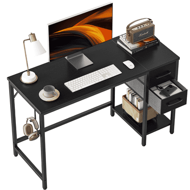 DESINO Computer Desk with Drawers, 40 Inch Study Writing Table, Modern Simple Style PC Desk for Bedroom, Gaming, Black