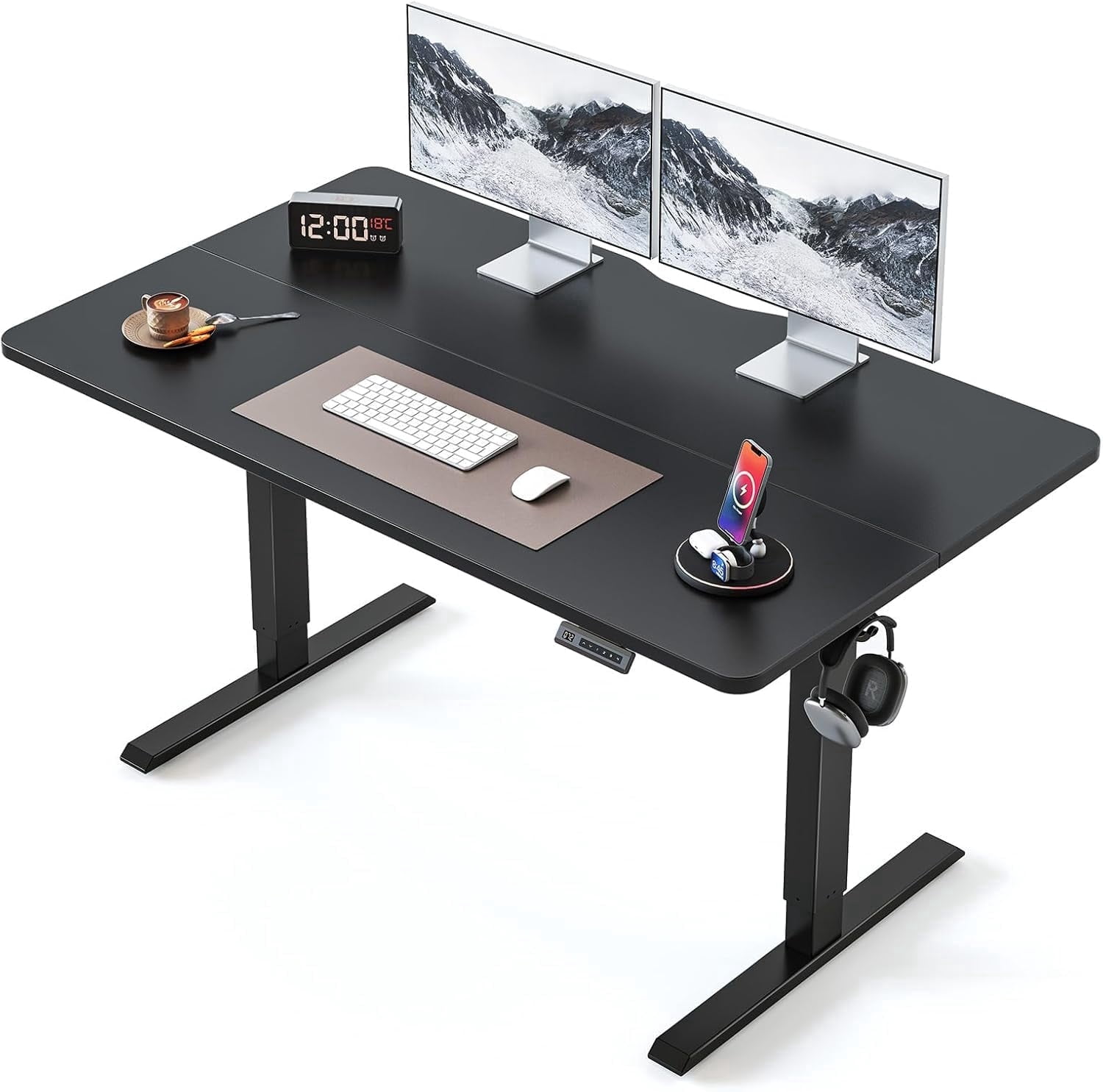 DESINO Computer Desk with Drawers, 55 Inch Study Writing Table, Modern Simple Style PC Desk for Bedroom, Gaming, Black