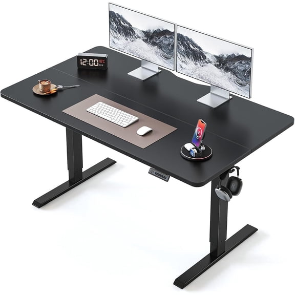 DESINO Computer Desk with Drawers, 55 Inch Study Writing Table, Modern Simple Style PC Desk for Bedroom, Gaming, Black