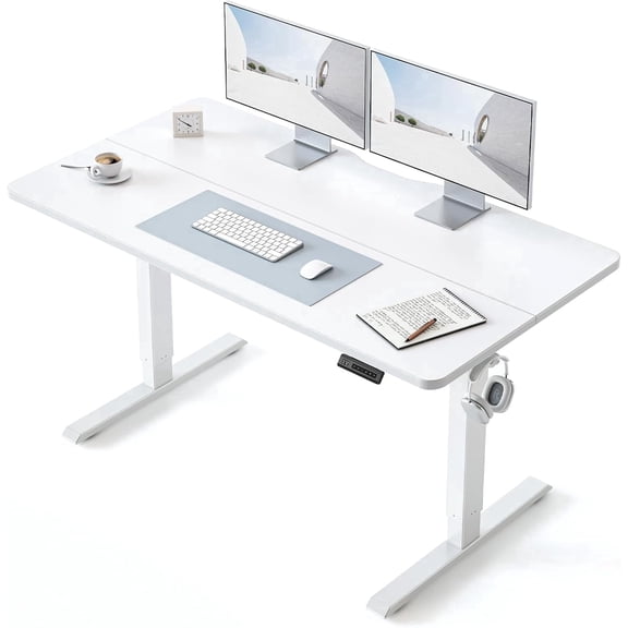 DESINO Computer Desk with Drawers, 55 Inch Study Writing Table, Modern Simple Style PC Desk for Bedroom, Gaming, White