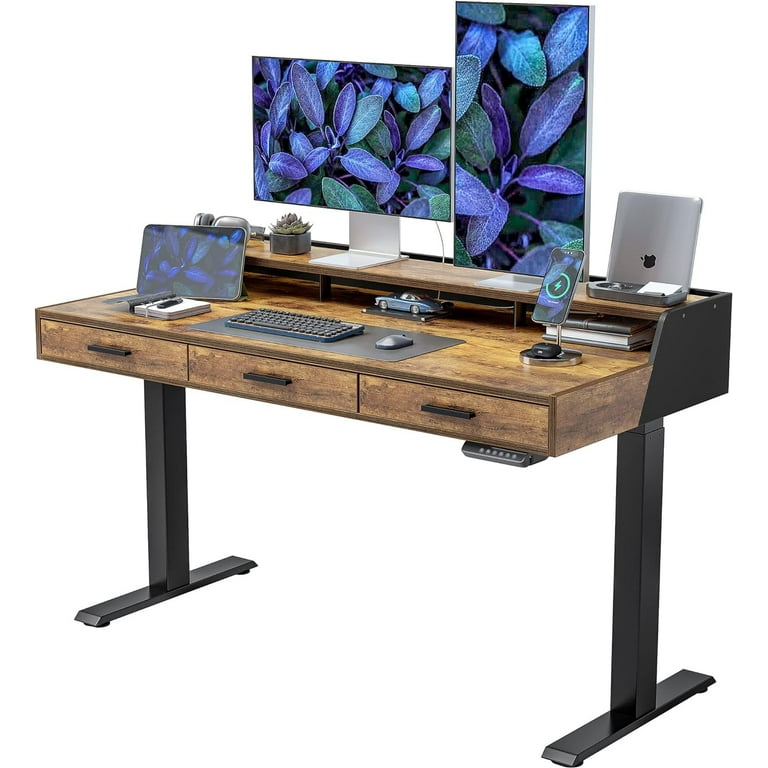 Desino Electric Standing Desk with Drawers 55 x26 Standing Desk Adjustable Height Lifting Range 28 46 Stand Up Desk Sit Stand Home Office Desk