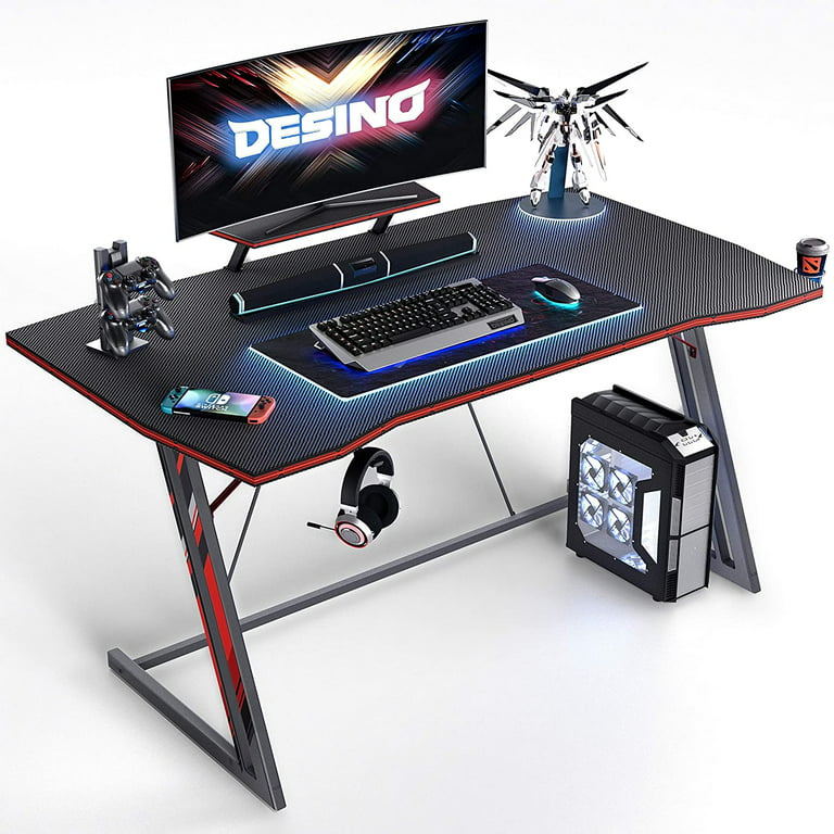 POWERSTONE Gaming Desk 40 inch PC Computer Desk Ergonomic Racing Gaming  Table Gamer Workstation with Cup Holder Headphone Hook & 2 Cable Management
