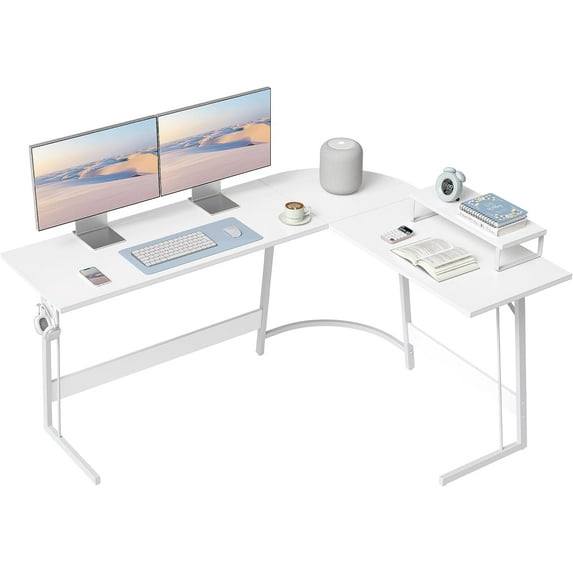 Cubicubi L-Shaped Desk, 59 Inches Gaming Desk, Corner Computer Desk with Removable Monitor Stand, Writing Workstation, White