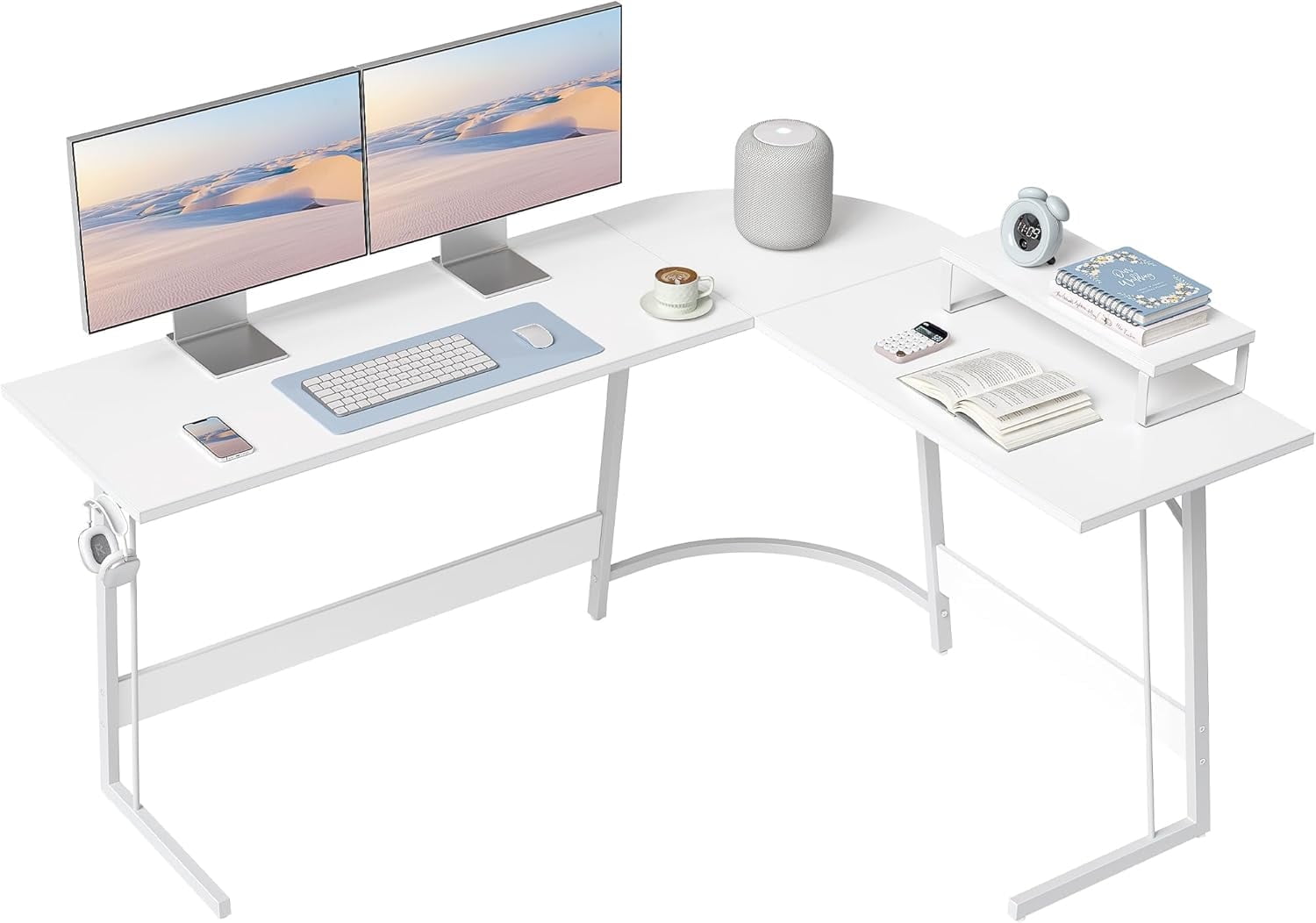DESINO L Shaped Desk 67 Inches Gaming Desk Corner Computer Desk with Removable Monitor Stand Writing Workstation White
