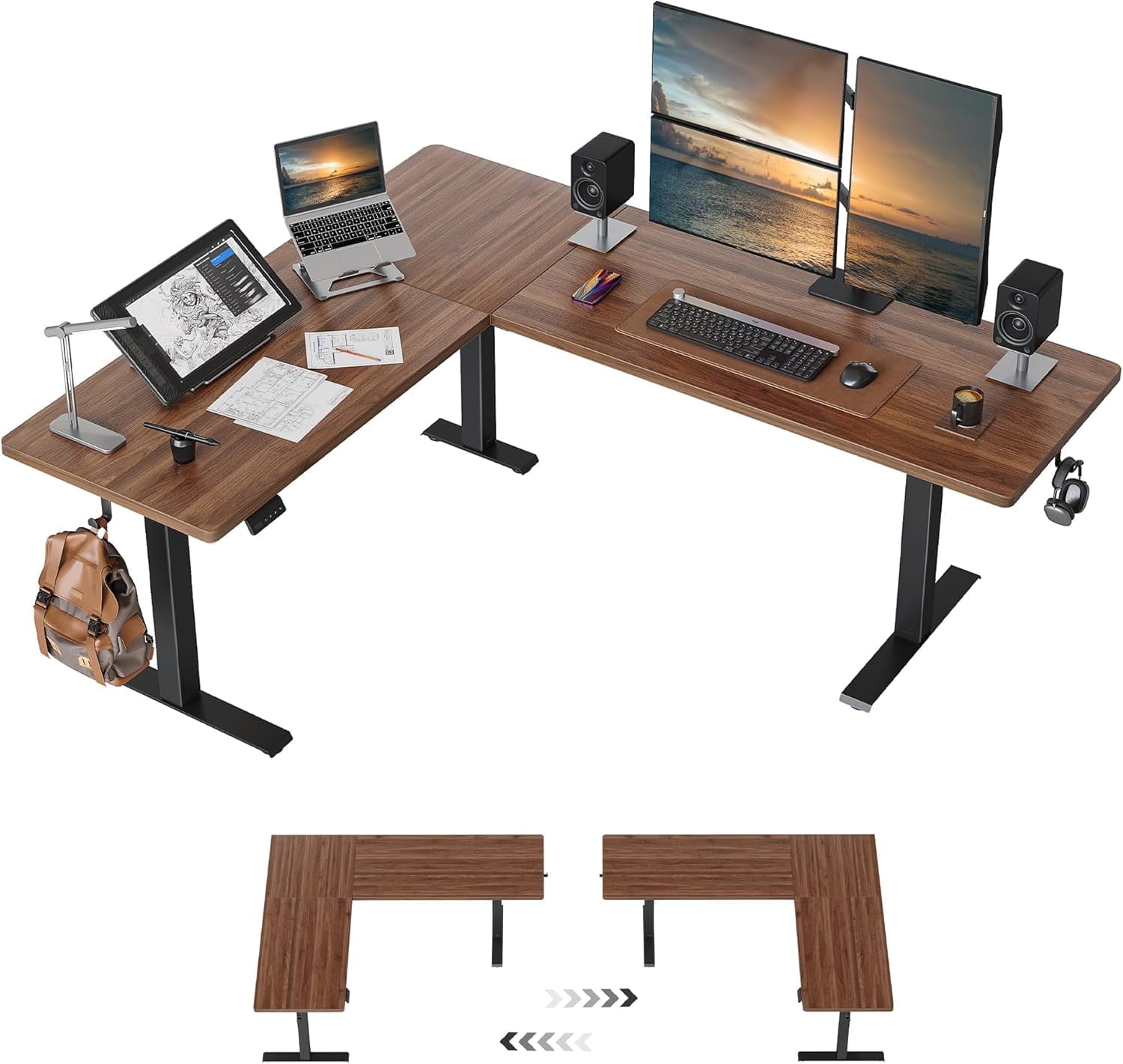 DESINO L-Shaped Standing Desk Adjustable Height, 63 Inch Electric Stand up Corner Computer Desk, Sit Stand Home Office Desk with Splice Board, Light Rustic Brown