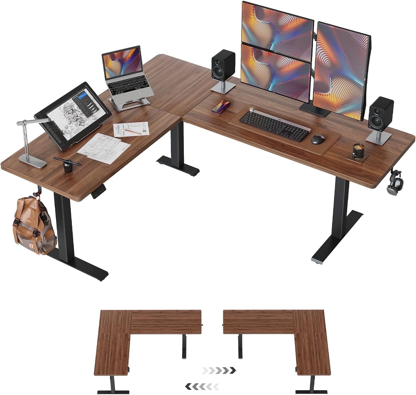 DESINO Standing Desk, 75” Adjustable L Shaped Standing Desk, Electric Height Adjustable Computer Desk, Black Walnat