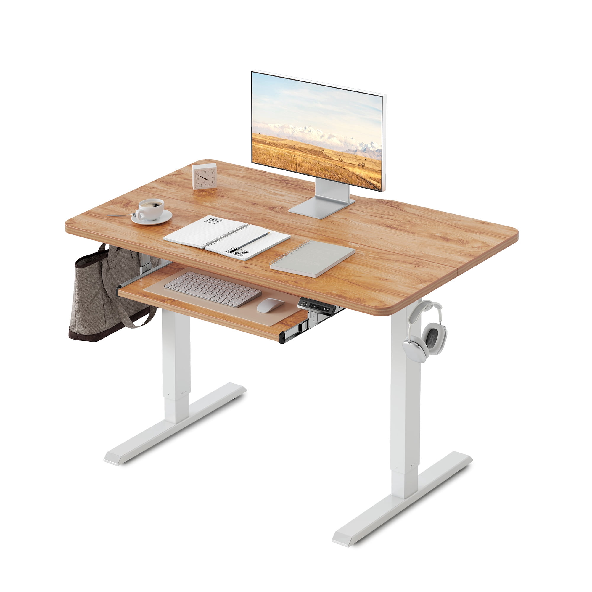 DESINO Standing Desk with Keyboard Tray, 40 x 24 inch Height Adjustable Electric Standing Desk, Sit Stand Up Desk, Computer Office Desk, Light Rustic Brown