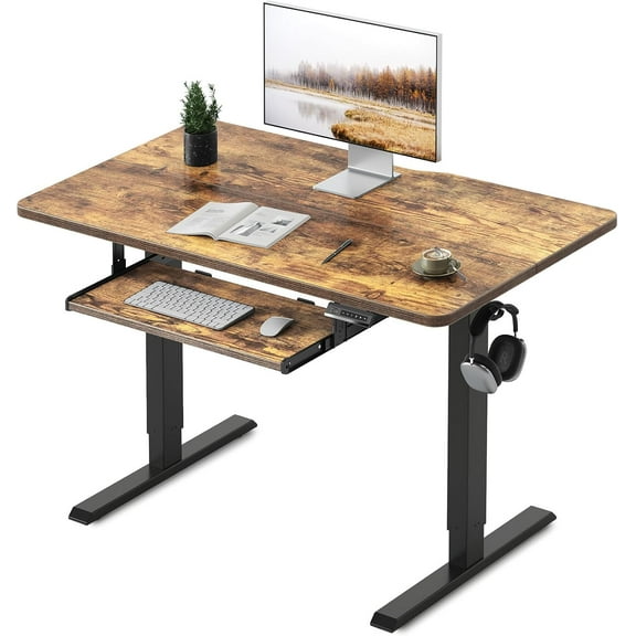 DESINO Standing Desk with Keyboard Tray, 40 x 24 inch Height Adjustable Electric Standing Desk, Sit Stand Up Desk, Computer Office Desk, Rustic Brown