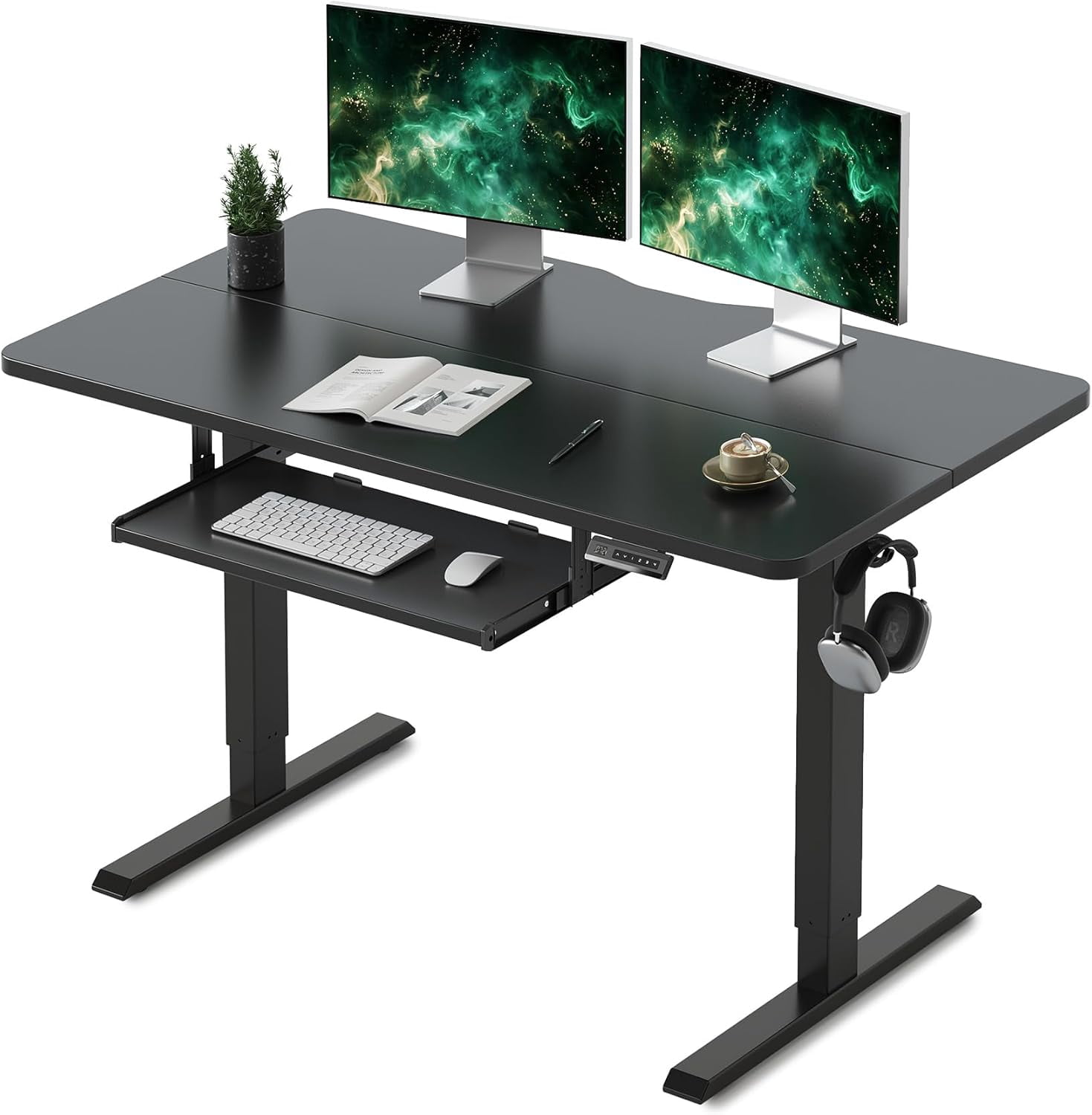 DESINO Standing Desk with Keyboard Tray, 48 x 24 inch Height Adjustable Electric Standing Desk, Sit Stand Up Desk, Computer Office Desk, Black