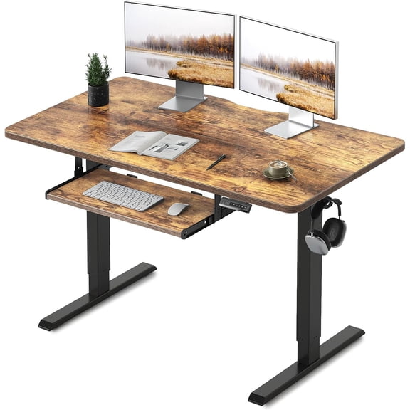 DESINO Standing Desk with Keyboard Tray, 48 x 24 inch Height Adjustable Electric Standing Desk, Sit Stand Up Desk, Computer Office Desk, Rustic Brown
