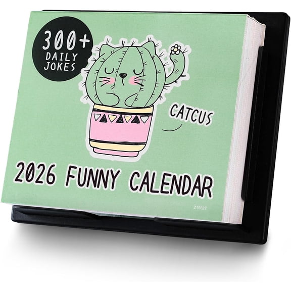 DESK CALENDAR 2026 with 300+ Daily Jokes, 5"×6" Cactus and Cat Design, One Page Per Day, Daily Joke Calendar for Office and Home