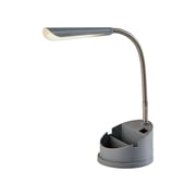 Mainstays Modern Gray LED Desk Organizer Lamp with Adjustable Gooseneck and AC Outlet