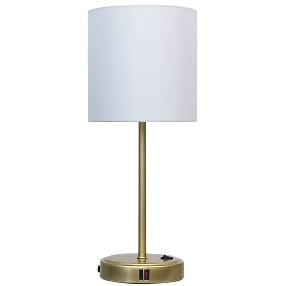 Mainstays 19" Height Gold Finish Metal Material Stick Lamp, USB and USBC Ports, Modern, Office and Dorm