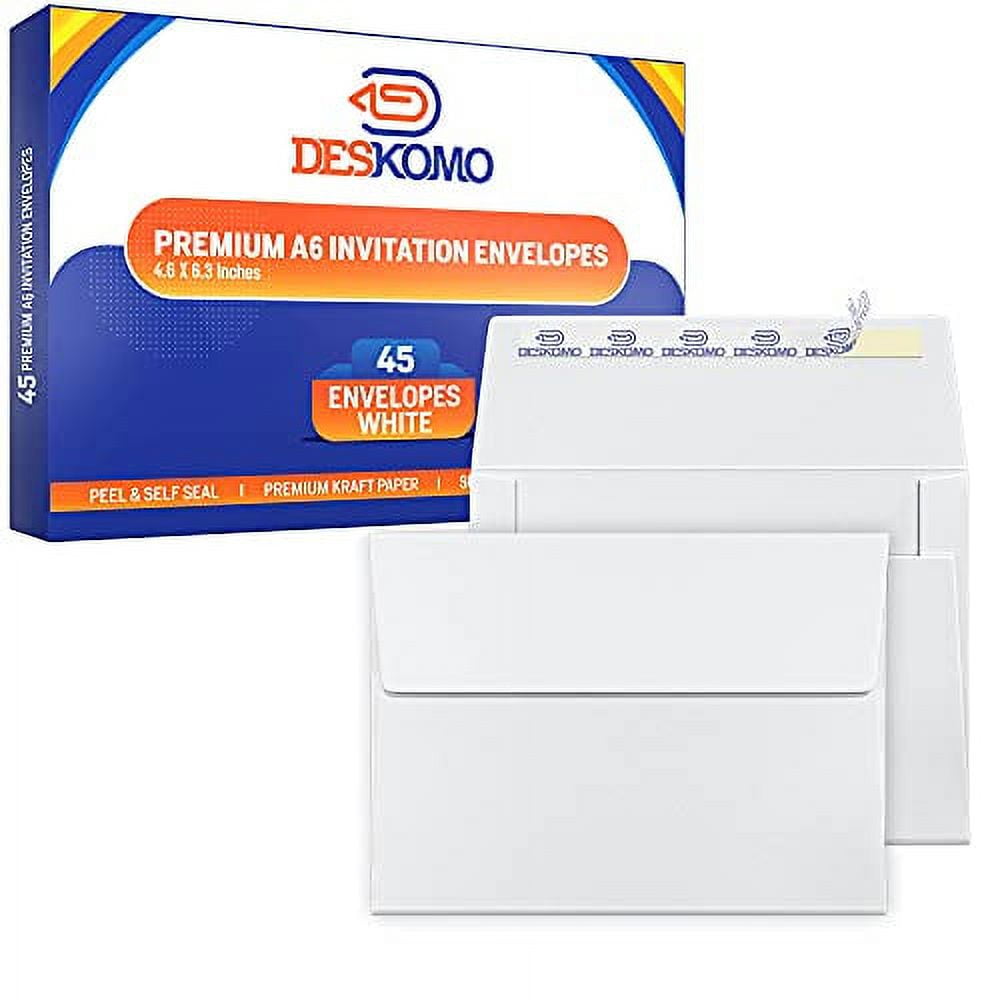 DESKOMO A6 4x6 Envelopes, Pack of 45 Mailing Envelopes Self Seal