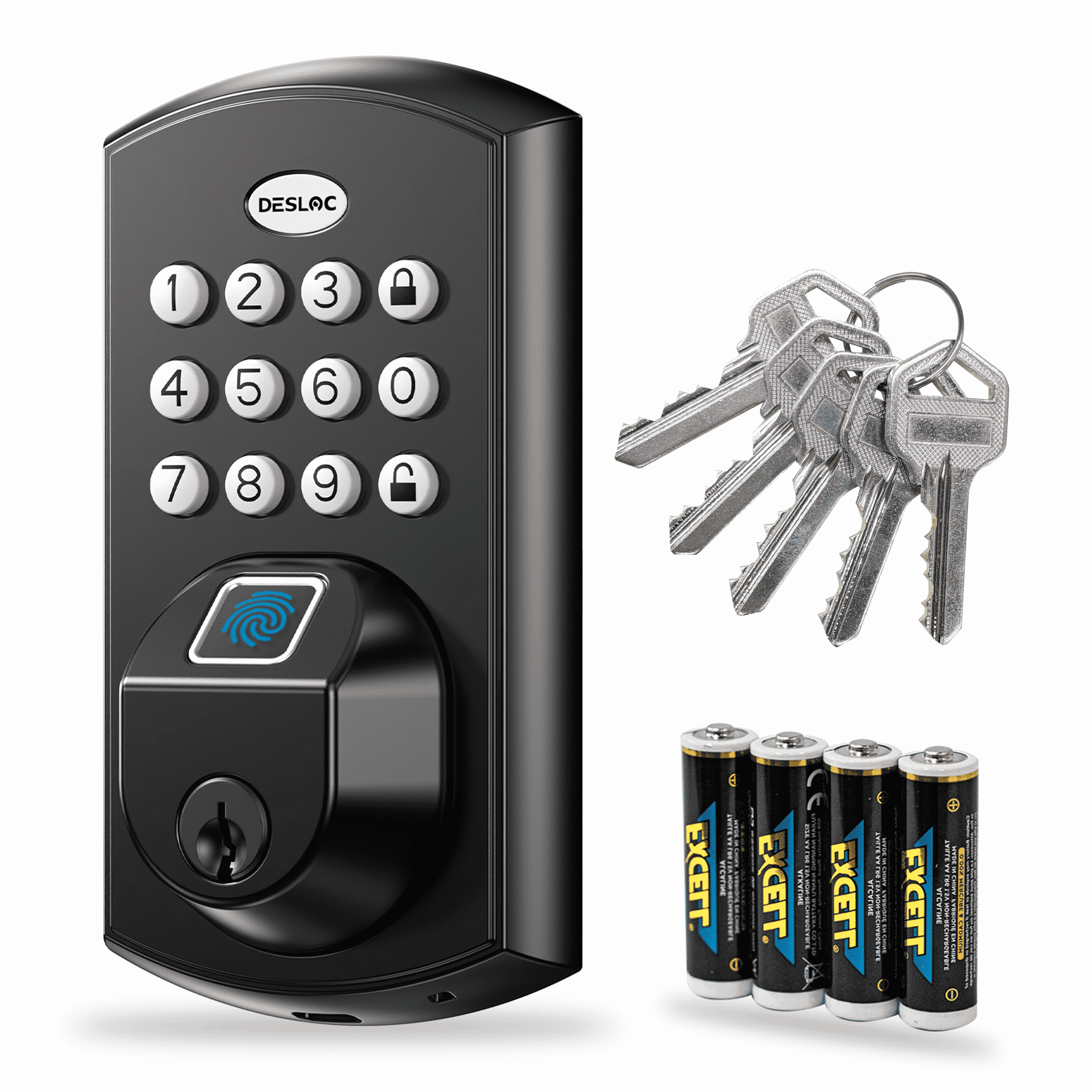 DESLOC A100F Fingerprint Keyless Entry Deadbolt Lock, Keypad Smart Door Lock for Front Door, Emergency USB-C Power Port, Easy Installation (No WiFi/App Control)